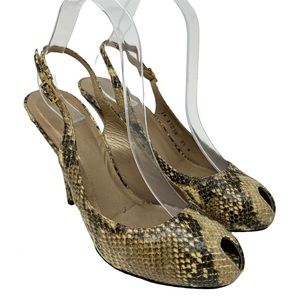 Stuart Weitzman Heels Women's 8.5 Litely Snakeskin Slingback Peep Toe Tan Yellow